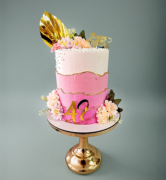 49 Capas de rosado lineas doradas flores blancas Hoja dorada